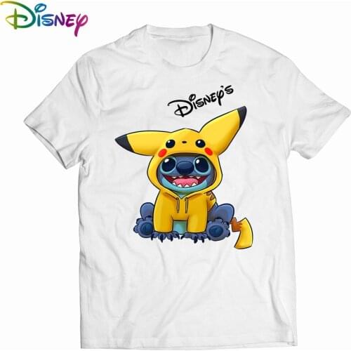 Disney Stitch T-shirt ladies summer cartoon tops T-shirt fashion men and women with the same white T-shirt bottoming hot sale
