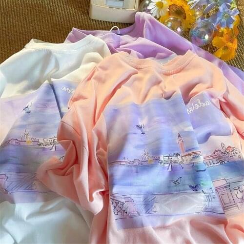 Kawaii Women T-shirt Casual Printed Korean Female Oneck Short Sleeve Hoodie Streetwear Girls Harajuku High Street Tops Tees y2k