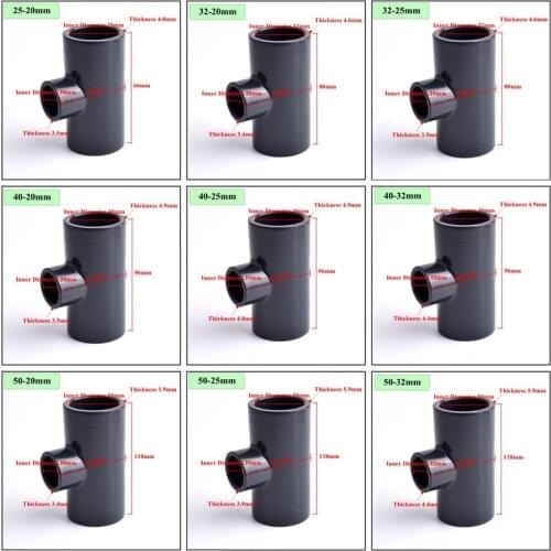 Inne Dia 63~90mm UPVC Pipe Reducing Tee Connector Irrigation System Hydroponics Frame Aquarium Fish Tank 3-Way Tee Socket Joint