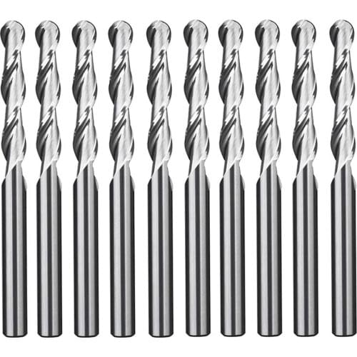 10pcs 3.175 Shank Ball Nose End Mill 2 Flutes Spiral Milling Cutter CNC Engraving Carving Router Bit for Wood MDF PVC Tool Set