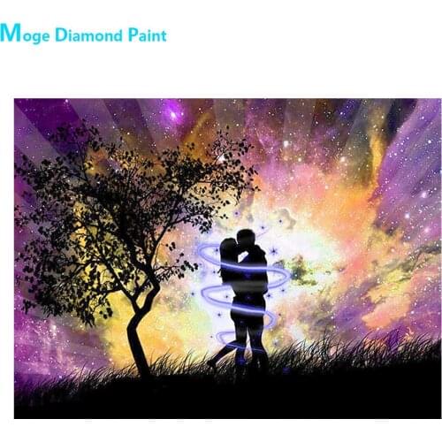 Lover Under the Purple Starry Sky Diamond Painting Round Full Drill Portrait Scenic DIY Mosaic Embroidery 5D Cross Stitch Gifts