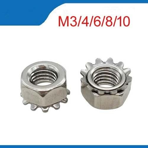 M3 M4 M5 M6 M8 Stainless Steel A2 Keps nut Multi tooth K-type gear toothed lock nut, Inch Thread, 304 K nut