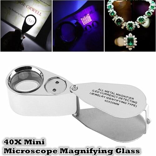 Metal Foldable Portable Magnifier Eye Loupe 40X Magnifying Glass With LED UV Light Lamp For Jewelry Diamond Banknote Checking