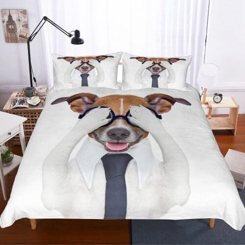 Fashion Cartoon Dog White Bedding Suit Pet Printed Microfiber Down Comforter Cover Pillowcase Teen Adult Bedding