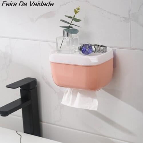 Wall Mount Toilet Paper Holder Waterproof Mobile Phone Storage Shelf Toilet Paper Storage Rack Tissue Bathroom Box