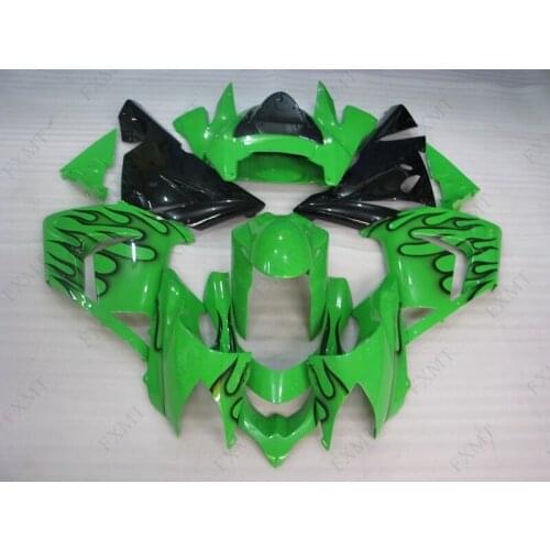 Ninja ZX 10r 2004 Body Kits ZX-10r 2004 Abs Fairing for Kawasaki ZX10r 2004 - 2005 Motorcycle Fairing Green Black Flame