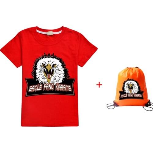 New girls Eagle Fang karate T Shirt Cobra Kai Tshirt 100% Cotton Soft Summer Short Sleeve Tops Tee boy clothes and Beam backpack