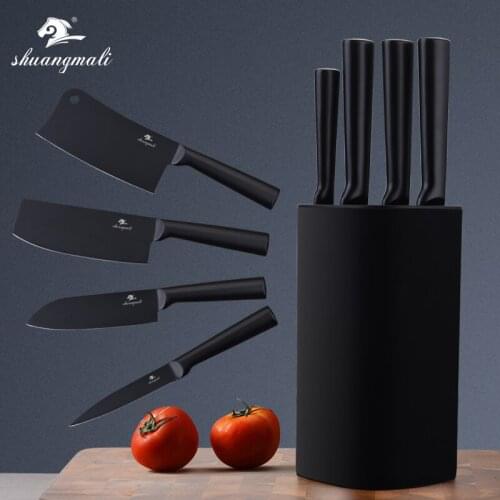 Shuangmali 5PCS Cleaver Santoku Knife 3Cr13 Stainless Steel Chinese Chef Knives Utility Slicing Chopping Knife With Bloock