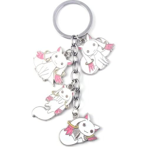 Wholesale Japanese Anime Puella Magi Madoka Magica Keychain Accessories Incubator QB Cute Keyring Key Chain for Women Gifts