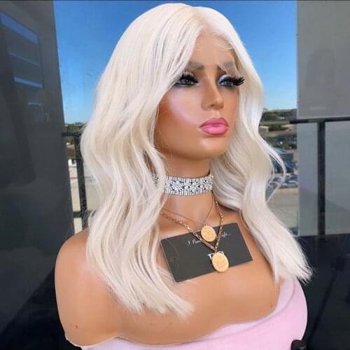 White Platinum Blonde Wave 200 Density 100%Human Hair Wig 13X4 Lace Front Wigs Pre Plucked With Baby Hair Wavy Brazilian Remy