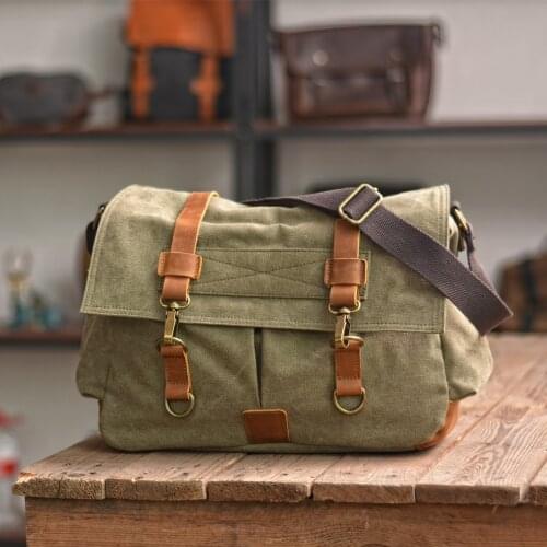 Mens casual canvas messenger bag anti-theft shoulder messenger bag mens retro horizontal large-capacity travel messenger bag