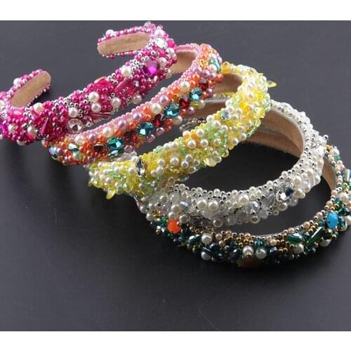 New Fashion Baroque Sponge Pearl Crystal Inlaid Rhinestone Headband Ladies Street Fashion Show Hair Accessories 912