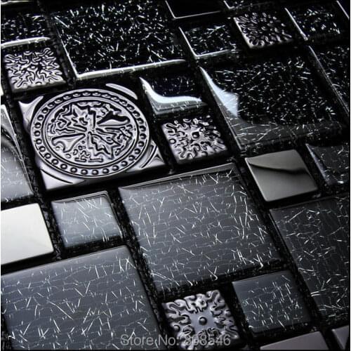 Luxury Black Flower Metal Glass Mosaic Tile for bathroom kitchen backsplash tile living room hotel club decoration