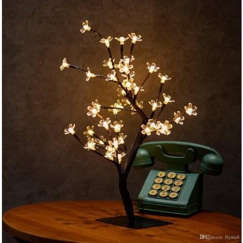 Crystal Cherry Blossom 48 LEDs Tree Light Night Lights Table Lamp 45cm Black Branches Lighting Christmas Party Wedding LED Flowe
