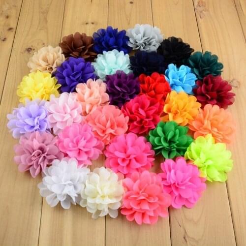 120pcs/lot 2.75" Kids Girls Chiffon Hair Flowers Neon Artificial Floral Flat Back DIY Kids Headwear Accessories Wholesale Supply
