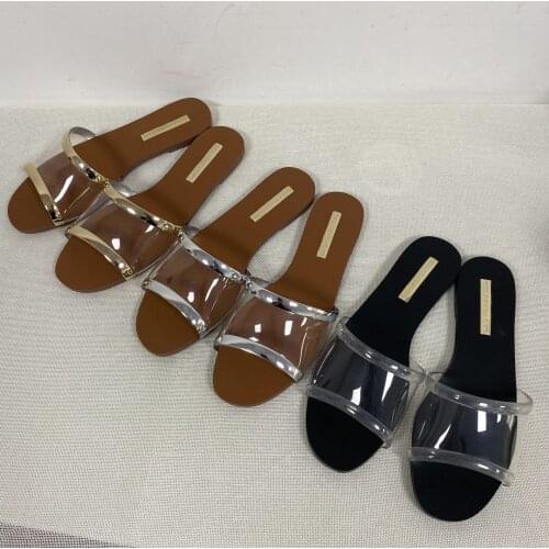 Summer Womens Slippers Flat Sandals 2021 Fashion Transparent Stitching Design Slippers Beach Vacation Casual New Women Shoes