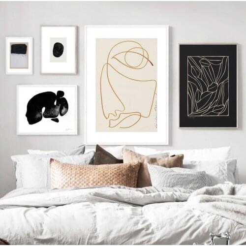 Scandinavian Black and White Pictures Modern Abstract Line Art Wall Painting On Canvas Nordic Posters and Prints for Room