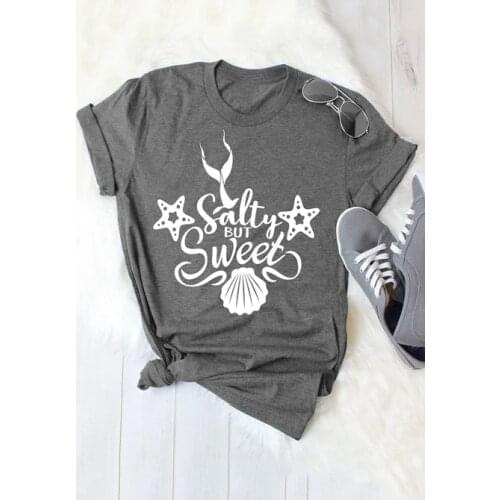 Salty But Sweet Shell Starfish High Quality Cotton T-Shirt Gray Casual Slogan Popular Tee Ladies Star shell Tops Trendy t shirts