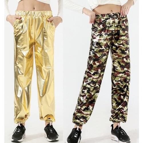 Stylish Pu Leather Hip Hop Pants Women Fashion Elastic Waist Tie Ankle Trousers Shiny Pantalones Mujer