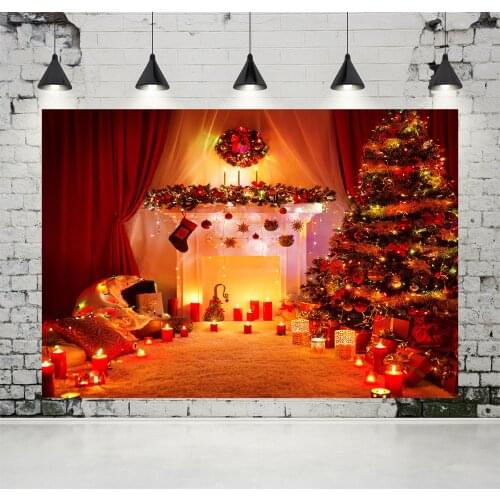 VinylBDS Warmth Indoor Christmas Background Photography Fireplace Background Photography With Christmas Tree Light Photo Studio