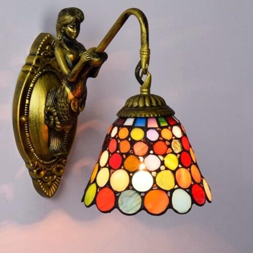 Tiffany Baroque vintage Stained Glass Iron Mermaid wall lamp indoor lighting bedside lamps wall lights for home AC 110V/220V E27