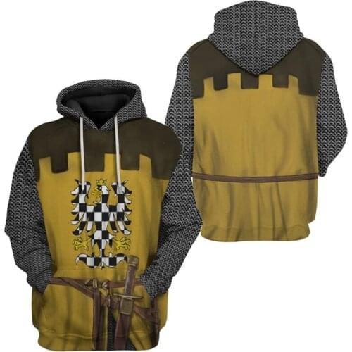Medieval knight Cosplay hooded Yellow Sweatshirt 3D Printed Hoodies Men Casual Armored knight Royal knight Jacket