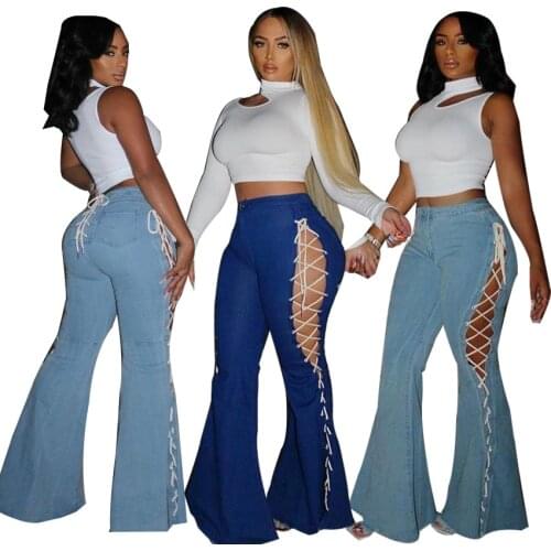 Zoulv Lady Autumn High Waist Slim Skinny Long Trousers Wild Sexy Stylish Big Flare Pants Women Bellbottoms Wide Leg Jeans Pant