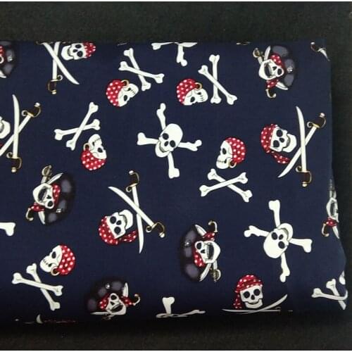 48x120cm Vintage Brand Navy Blue Skull Pirate & Sword Printed Cotton Spandex Fabric For DIY Sewing Quilting Bedding Clothing
