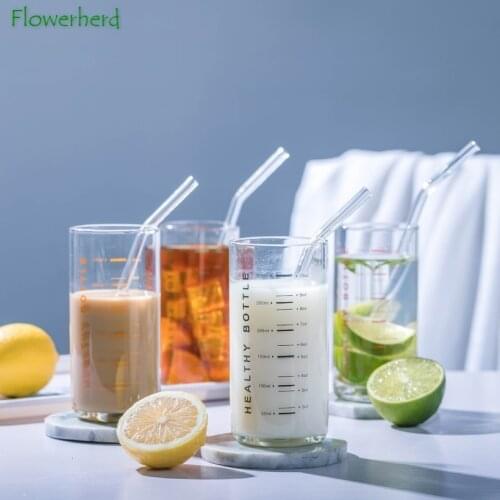 Explosion-proof Glass Cup Measuring Cup with Scale Drinkware Milk Cup Water Cup Yogurt Cup Graduated Cup Breakfast Cup(no Straw)