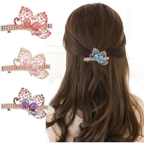 Korean Imitiation Pearl Crystal Hair Clip Barrettes Elegant Hair Clip Floral Purple Barrette Hair Pins Jewelry Accessoories