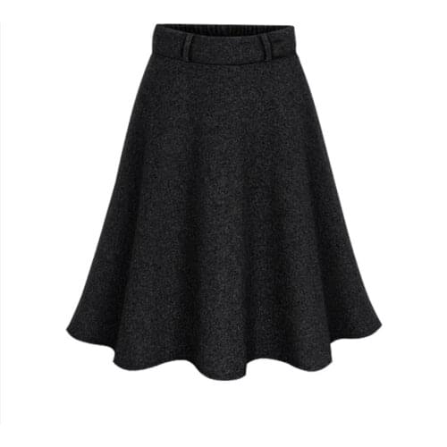 Fall winter 2019 women woolen midi skirts women high waist plus sizes skater skirts casual a line short thick skirt black grey