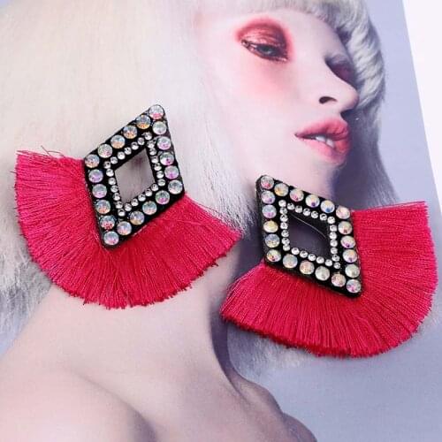 Tassel Earrings Women Fashion Drop Earrings Jewelry Earrings Punk Rhinestone red Earrings Bohemian Round Earrings statement