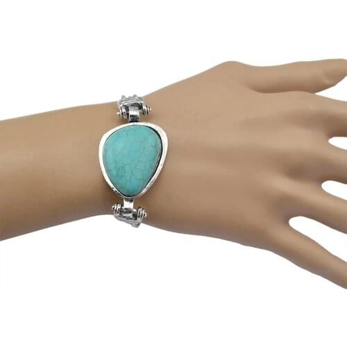 Womens Vintage Retro Tibetan Silver-Color Geometric green Stone Bracelets& Bangles for women Ethnic Afghan Turkish Jewelry