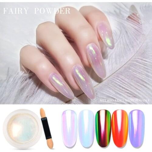 1 Box Pearl Nail Glitter Fairy Powder Neon Shimmer Mirror Mermaid Dipping Shell White Nail Chrome Pigment Dust Polish Decoration