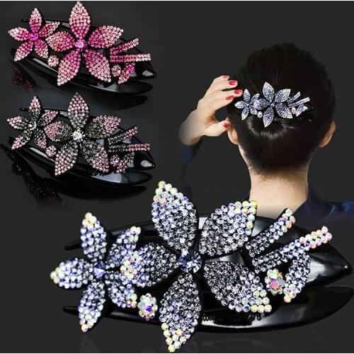 1PC Rhinestone Flower Hairpin Duckbill Hair Claws Retro Hair Clips Accessories Women Shinning Ponytail Headwear