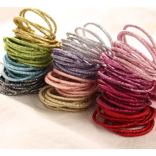 10Pcs/Card Fashion High Glitter Powder Rubber Hair Bands Baby Girls Kids 3cm Mini Haibrand Elastic Hair Ring Ties Accessories