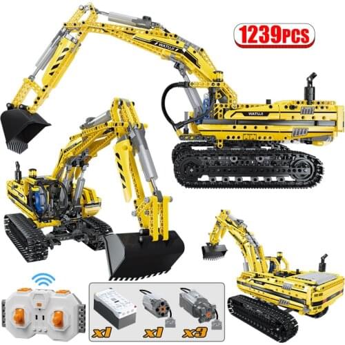 1239Pcs City Engineering Technical RC Car Excavator MOC Bricks Model Remote Control Vehicle Building Block Toys for Children