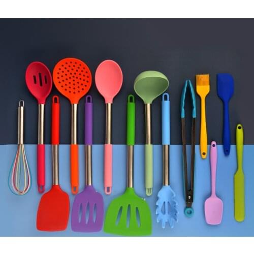 15PCS/Set Colorful Silicone kitchen Utensil Tools Non-stick Heat resistant Kitchenware Cooking Tools Spoon Spatula Accessories