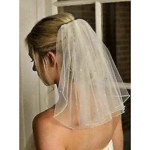 2021 White /Ivory Bridal Veils Beaded Wedding Veil Short 1T 45cm +Comb New