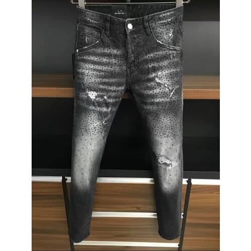 2021 Fashion Tide Brand DSQ2 High-end Washed Hole Printed Mens Jeans *9709