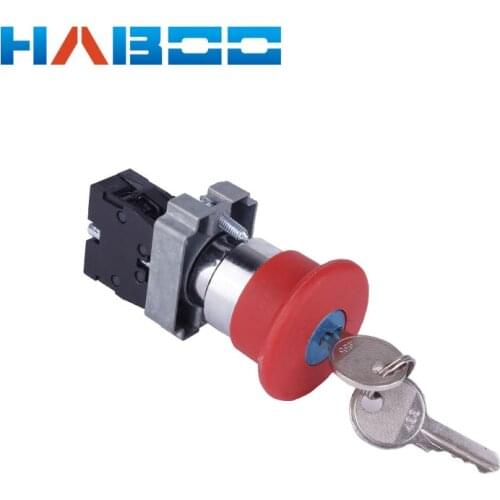 22mm XB2-BS142 Key Emergency Stop Push Button/Turn-Lock Mushroom Head 40mm Switch 10A 600V