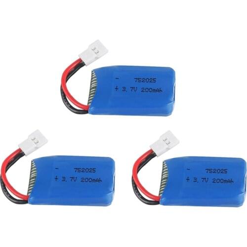 3pcs 3.7V 200mAh Drone Rechargeable Li-polymer Battery 752025 For RC Syma X4 X11 X13 Aircraft