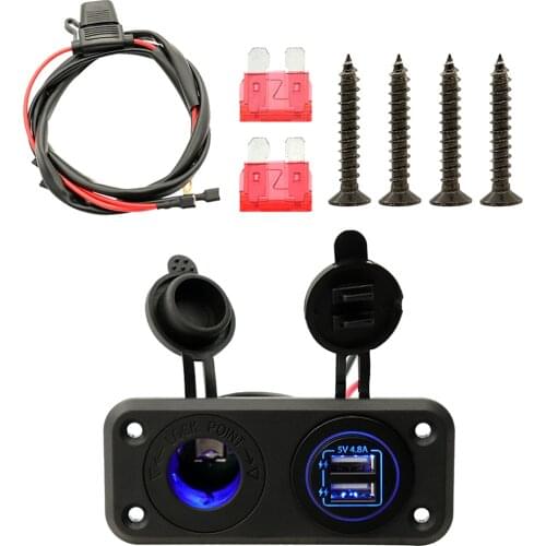 4.8A Dual USB Charger Socket Waterproof Car Power Outlet Fast Charge with Fuse