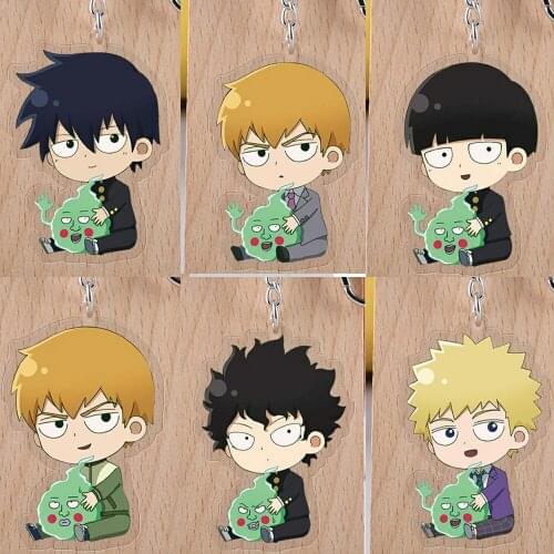 5pcs KeyChain Mob Psycho 100 Mobu Saiko Hyaku reigen arataka Cartoon Figure Pendant Acrylic toy Key Ring bags Car KeyHolder Gift