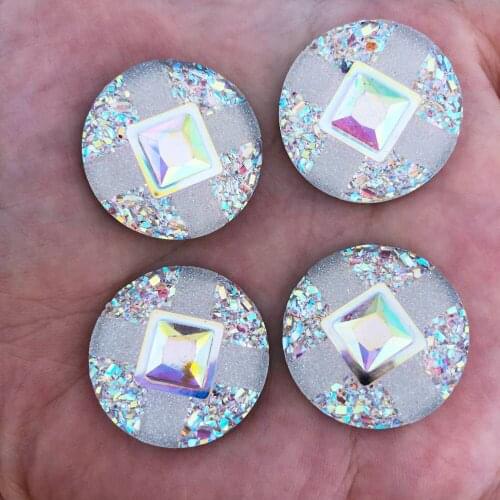 New DIY 6PCS 25mm AB Resin Round Flatback Rhinestone Wedding Buttons White F268