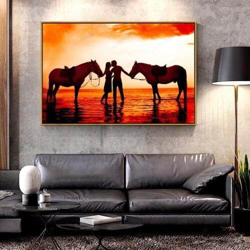 Artcozy Couple Horses Love Oil Canvas Painting for Home Decoration Wall Art Canvas Printings Spray Painting Horizontal Rectangle