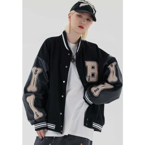 Harajuku Cortex Embroidery Baseball Jacket 2021 Autumn Hippop Patchwork Bomber Jackets Unisex Boyfriend Style Streetwear Coats