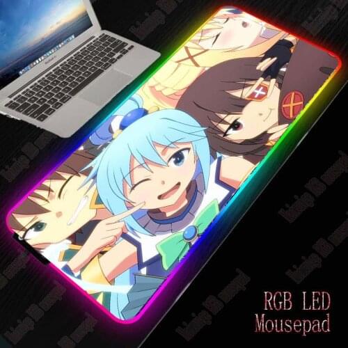 XGZ Megumin Girl Anime Large LED Light RGB Waterproof Gaming Mouse Pad USB Wired Gamer Mousepad Mice Mat Colors for Computer PC