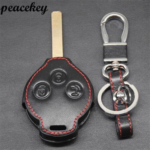 Peaceky Genuine Leather Car Keychain Key stikcer For Mercedes SMART Fortwo Cas 3 Button for benz key case