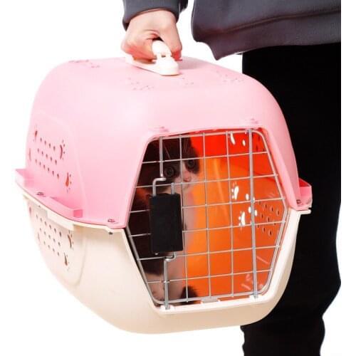 Cat Suitcase Checked Box Out Portable Car Cage Hollowed Out Paw Print Portable Air Box Multi-Function Simple Assembling Pet Box